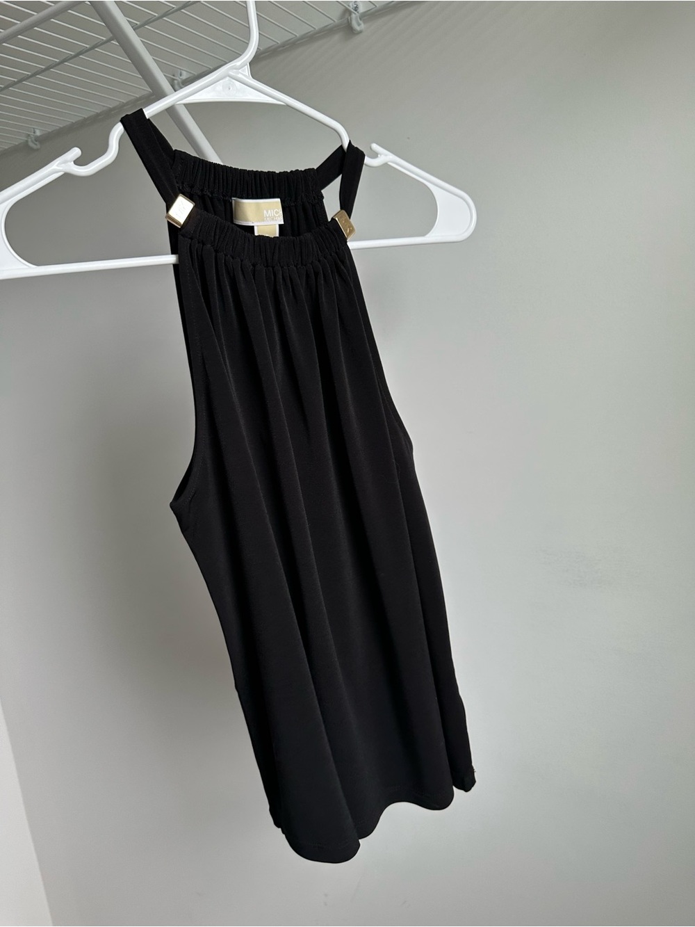 MICHAEL Michael Kors Black Halter-Neck Tank with Gold Accents